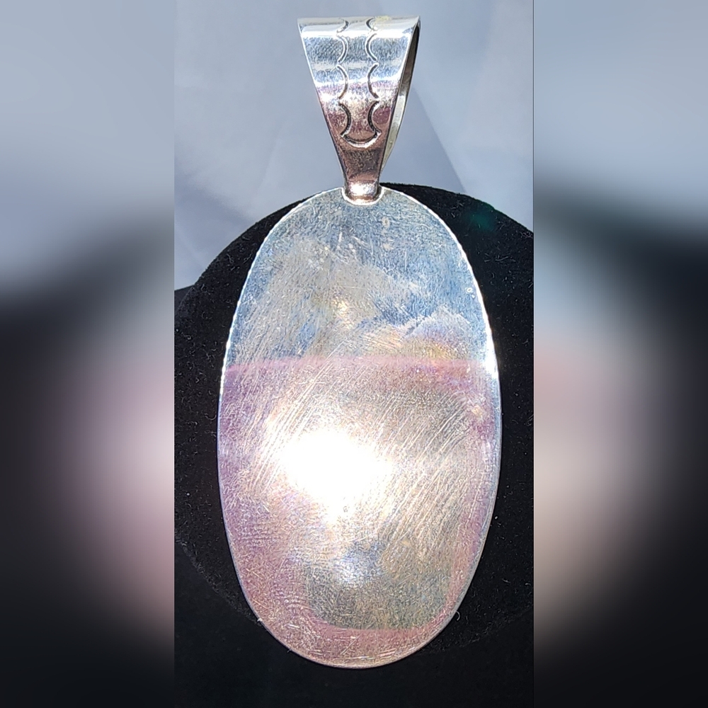 Vtg Sterling Silver DTR Mother of Pearl Inlay shadow box style Pendant - Picture 4 of 11